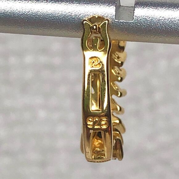 ROSS SIMONS Diamond Sapphire Vermeil Yellow Gold Sterling Silver Hoop Earrings - Picture 6 of 9